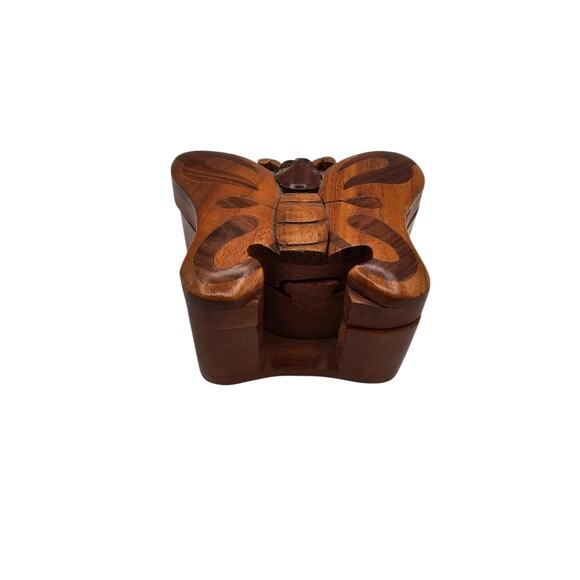 Butterfly Handcrafted Wooden Secret Jewelry Puzzle Box Red Velvet - Picture 2 of 7